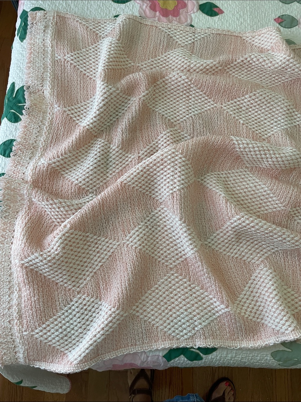 Soft Pink and White Diamond Knit Throw